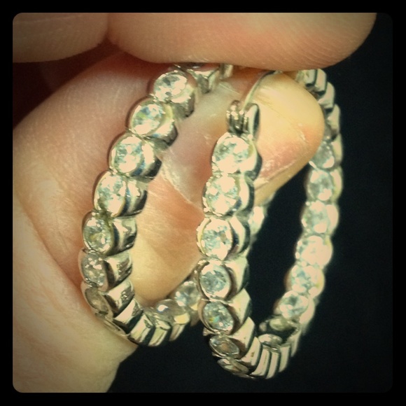 Sterling Silver & CZ Hoop Earrings! - Picture 1 of 3